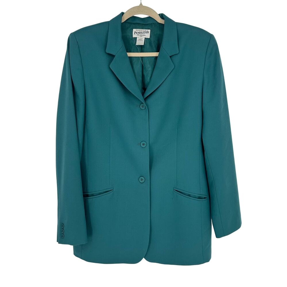 Vintage Pendleton Wool Blazer Jacket‎ Teal Green 12 Tall Made USA Dark Academia